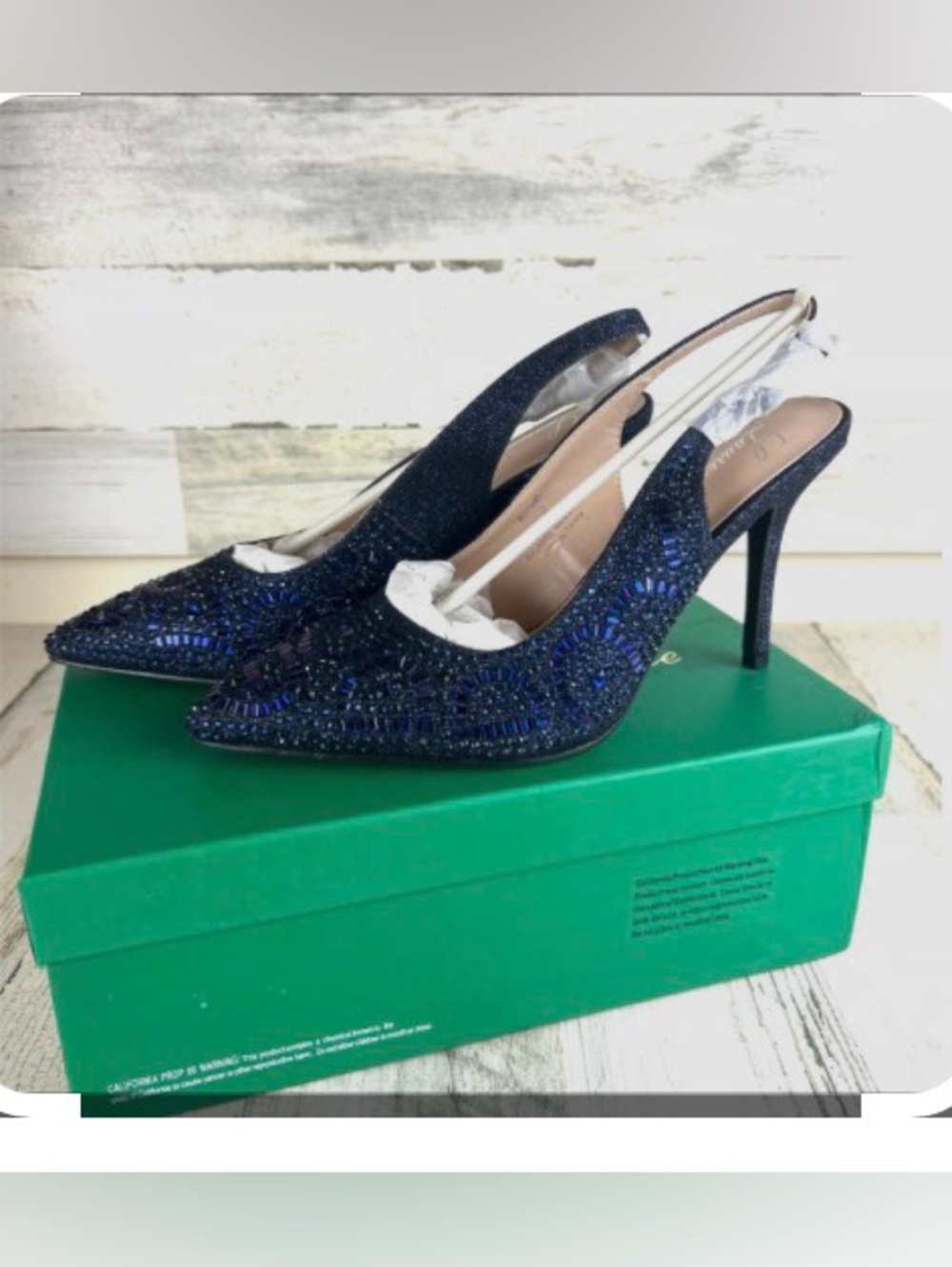 Lauren Lorraine Rachael Slingback Embellished Navy Blue Heels: size 8.5 NIB